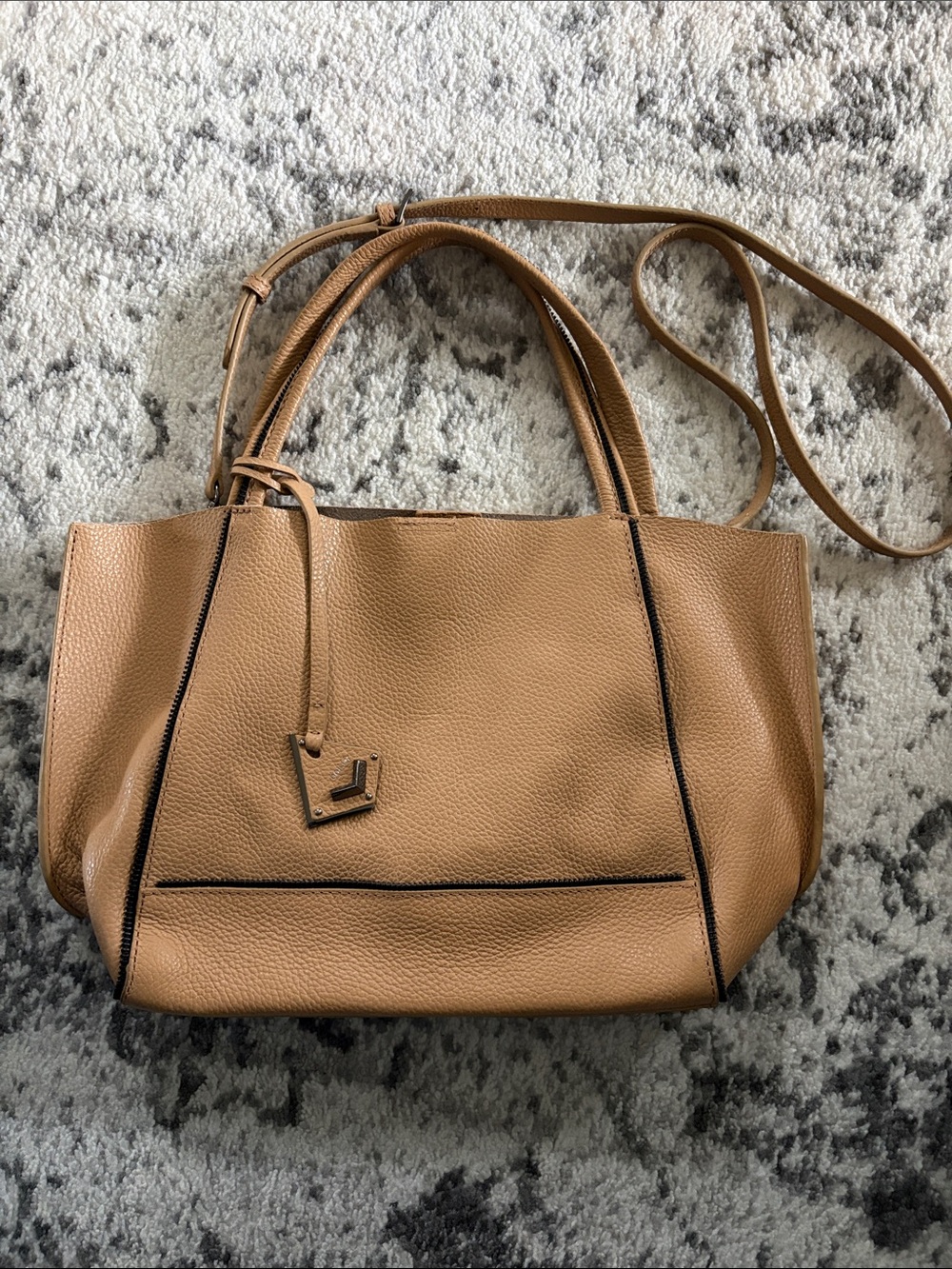Tan Genuine Leather Tote Bag with Shoulder or cross body Strap